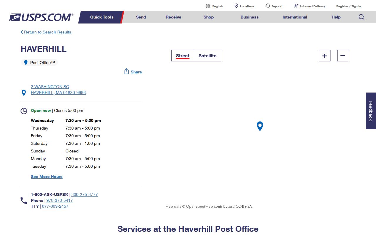 Haverhill ZIP code directory USPS post office result